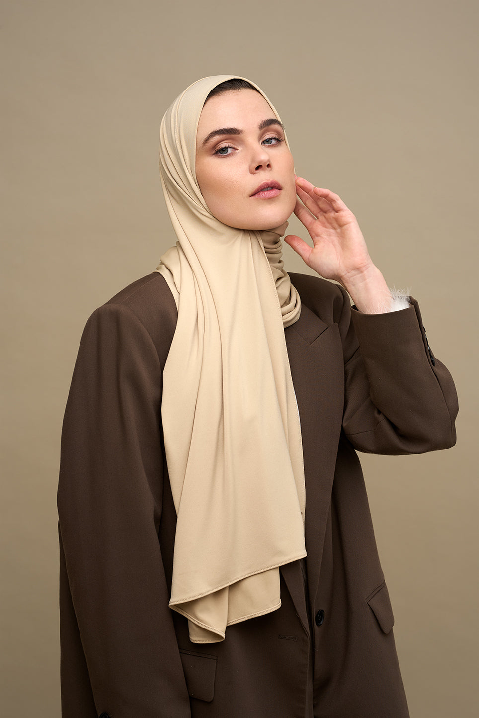 Premium jersey hijab - Sand