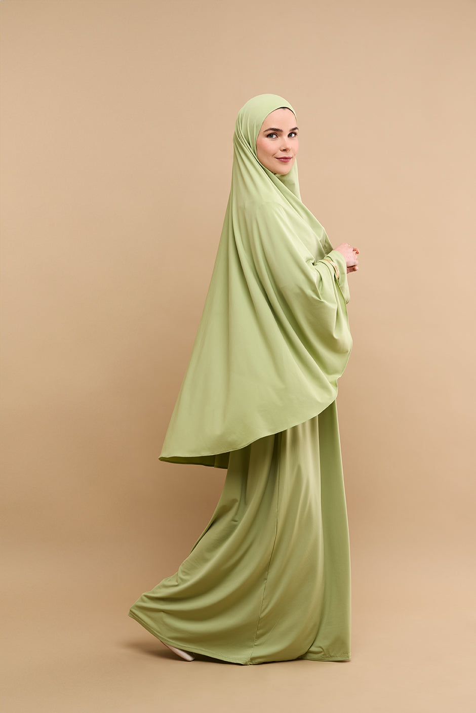 Premium Jersey Khimar Set - Soft Green