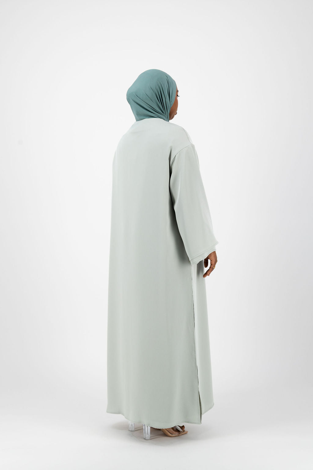 CHANO Modesty layered abaya set in Misty Blue for timeless modest wear