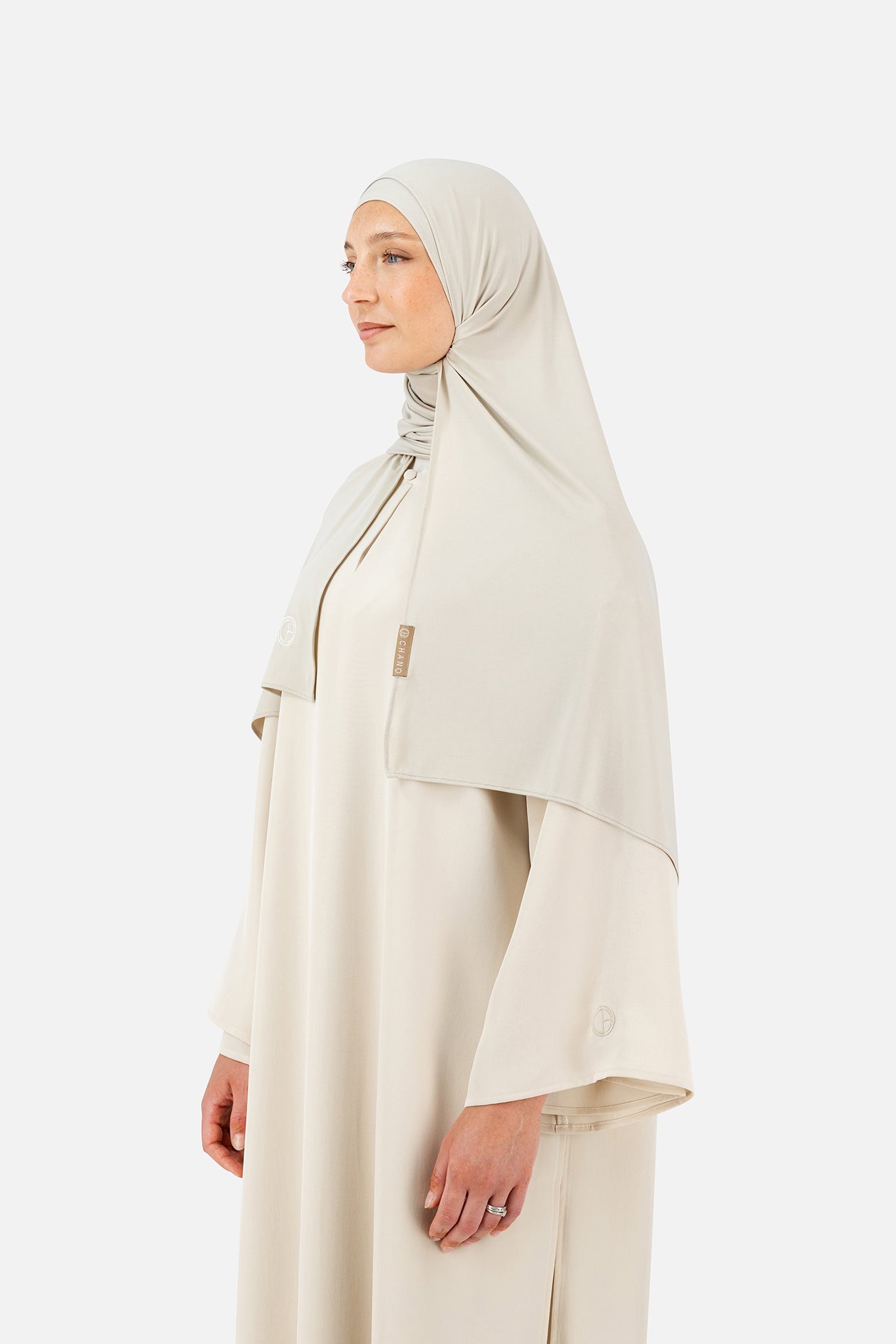 CHANO breathable modal jersey hijab in Bone styled with modest outfit