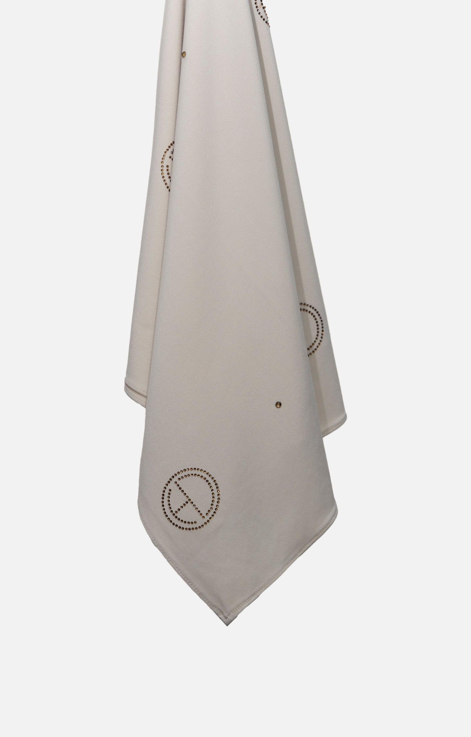 CHANO Modesty Premium Jersey Hijab Stone in Ivory White —lightweight stretch fabric with crystal-dotted logo details for an elegant and breathable modest look.