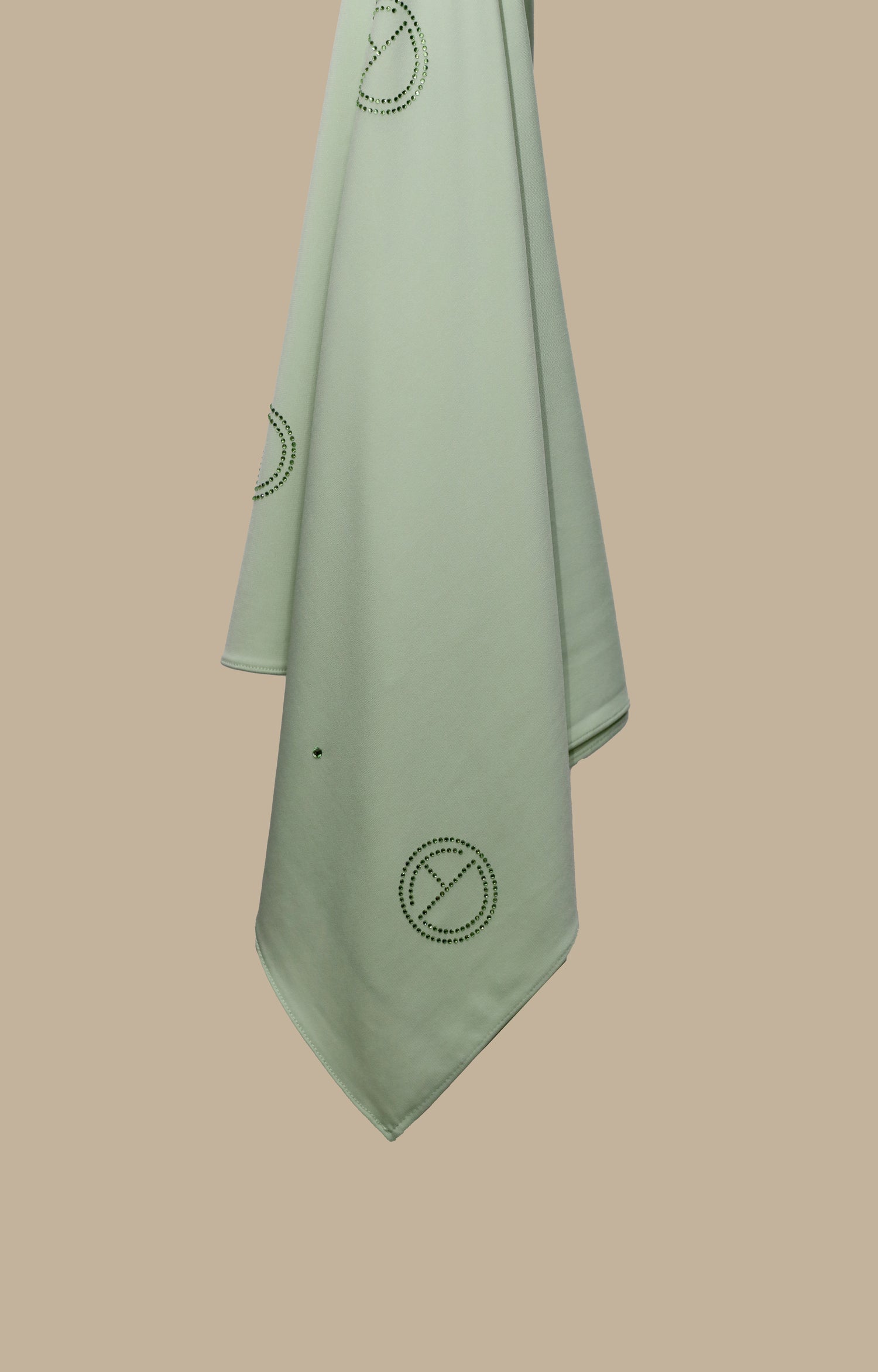 CHANO Modesty Premium Jersey Hijab in Stone in Pastel Green  —lightweight stretch fabric with crystal-dotted logo details for an elegant and breathable modest look.