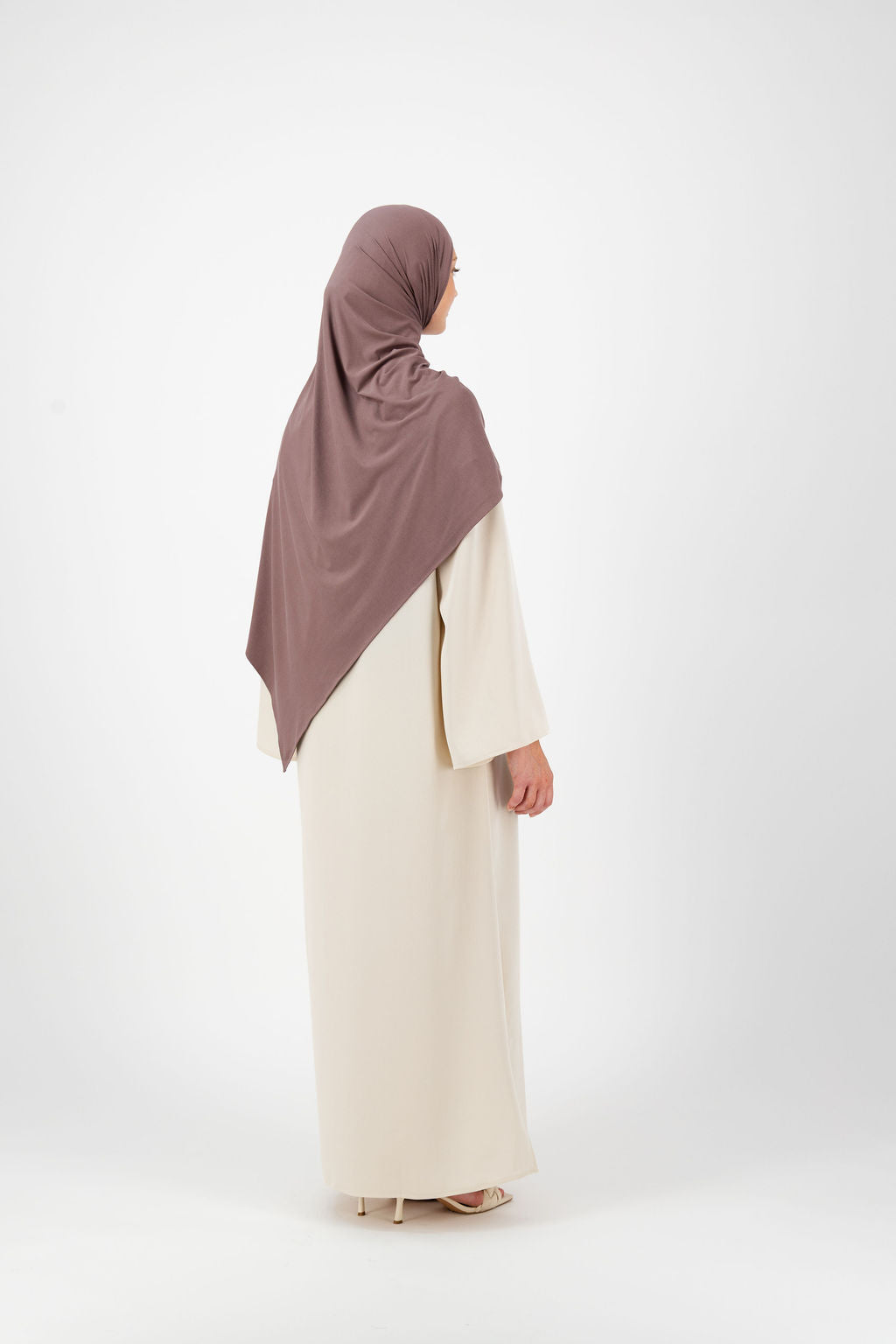 CHANO Modesty layered abaya set in Rose Beige for timeless modest fashion