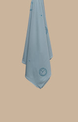 CHANO Modesty Premium Jersey Hijab in Stone in Sky Blue —lightweight stretch fabric with crystal-dotted logo details for an elegant and breathable modest look.