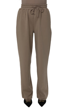 Front view of the CHANO Comfy Pants in Taupe featuring a relaxed wide-leg fit, elastic waistband and soft, breathable fabric.