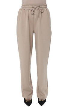 Comfy Two-Piece Set in Sand – wide-leg trousers with elastic waistband and drawstring, modest loungewear by CHANO Modesty.