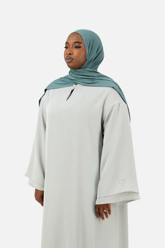 Light blue layered abaya set with comfortable loose fit and minimalist design